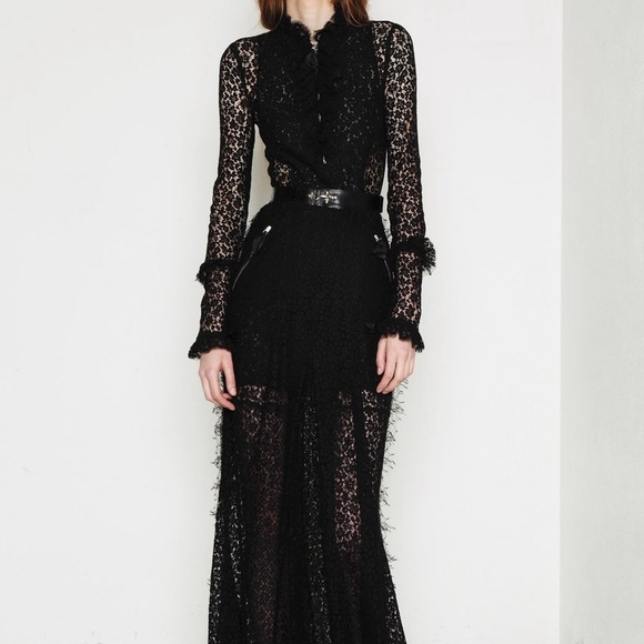 Alessandra Rich Lace Zipper Front Closure Black Gown - Picture 2 of 12